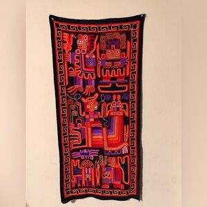 Peruvian Handwoven Wool Tapestry Wall Hanging Inca Design Embroidered Folk Art